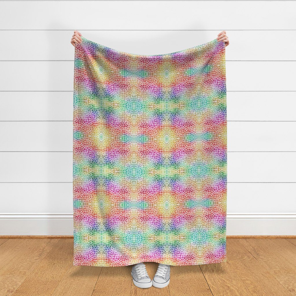 Rainbow Bright Pastel Mosaic Watercolor Spots in Mirror Repeat Fabric multicolored dots fabric