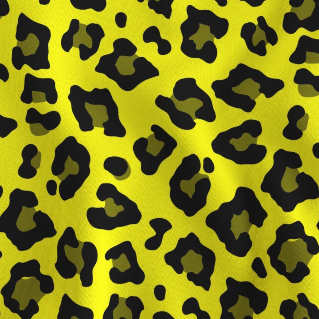 Jumbo Leopard Spots Animal Repeat Pattern Print in Yellow and Black Fabric leopard animal fabric