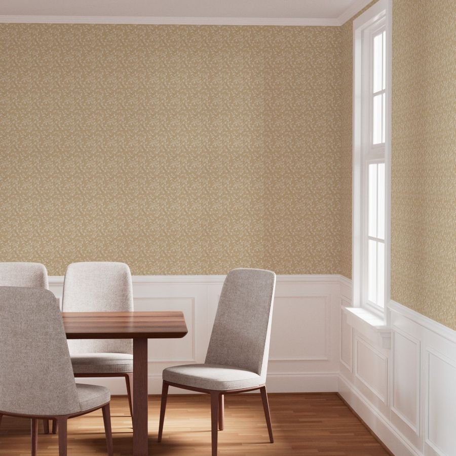 Christmas Beige and White Small Holly and Mistletoe Repeat on Pale Wallpaper pale gold wallpaper