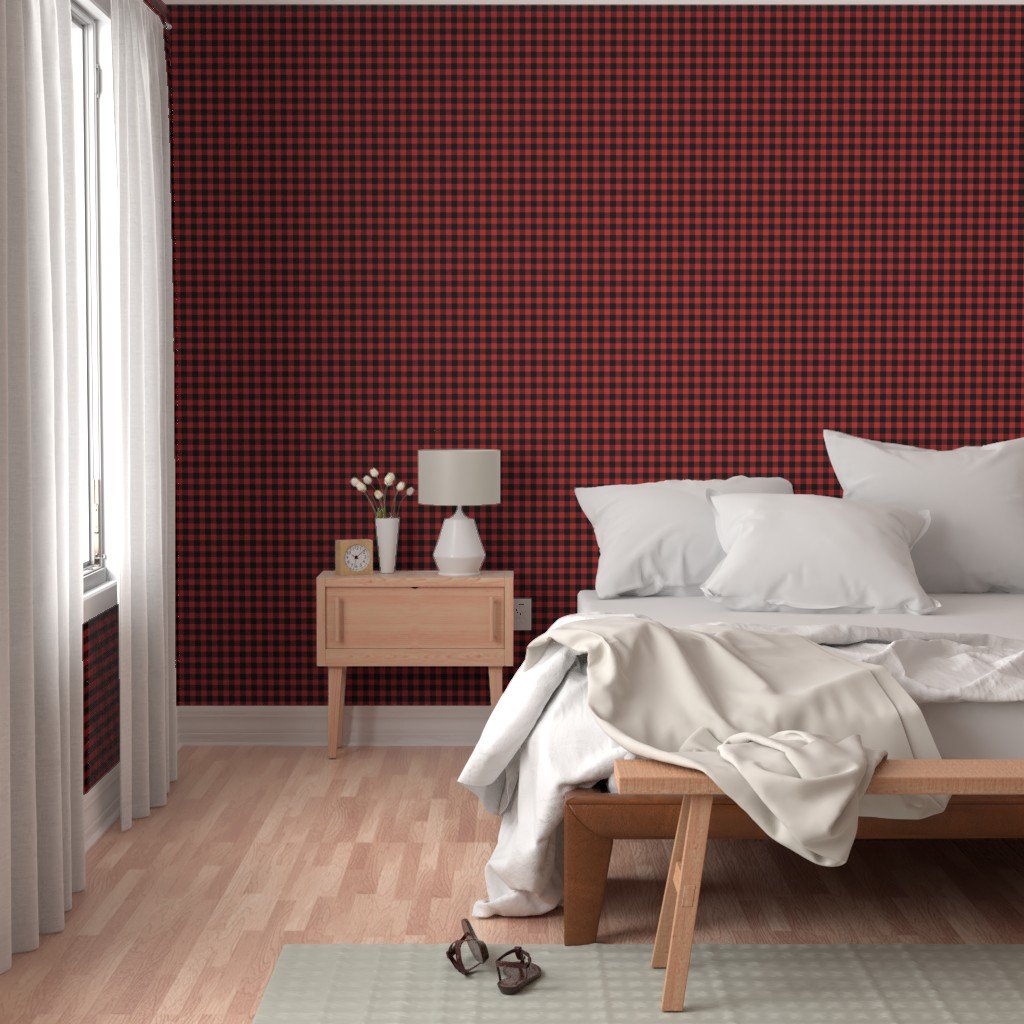 Christmas Holly Berry Red and Black Buffalo Check 1 inch Wallpaper holly berry wallpaper