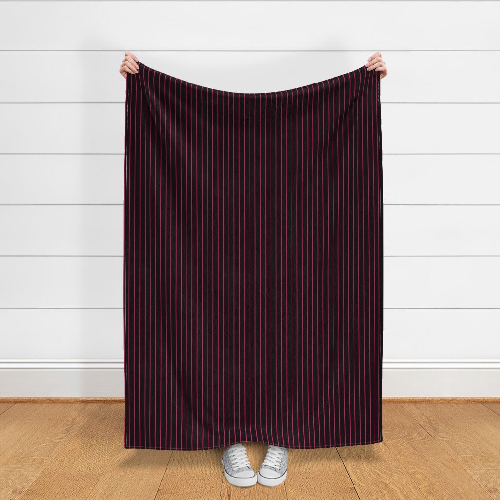 Classic wider 1 Inch Bright Hot Pink Pinstripe on a Black Background Fabric pink and black fabric