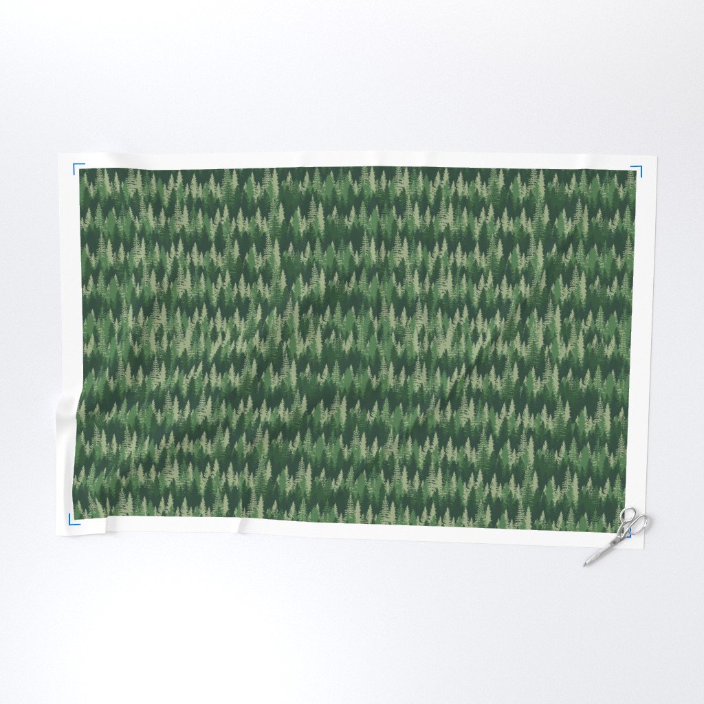 Endless Evergreen Forest with Fir Trees in Shades of Green Fabric fir tree forest fabric