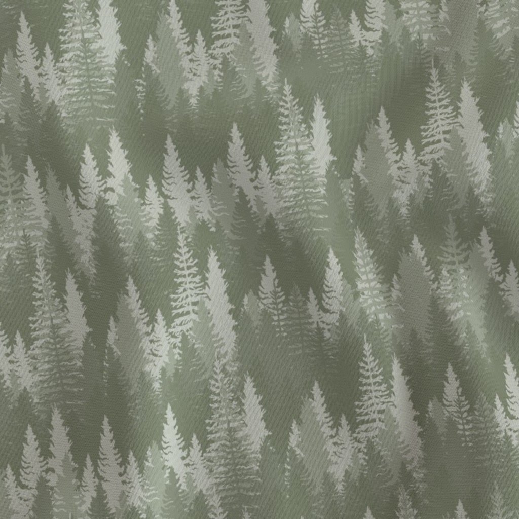 Endless Evergreen Forest with Fir Trees in Shades of Sage Green Fabric fir tree fabric
