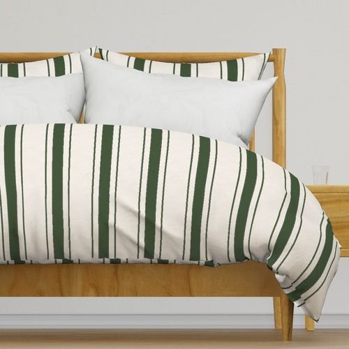 Forest Green Antique Vintage Mattress Ticking Stripe on Cream Decor Collection Home Decor Collection faux linen duvet cover design