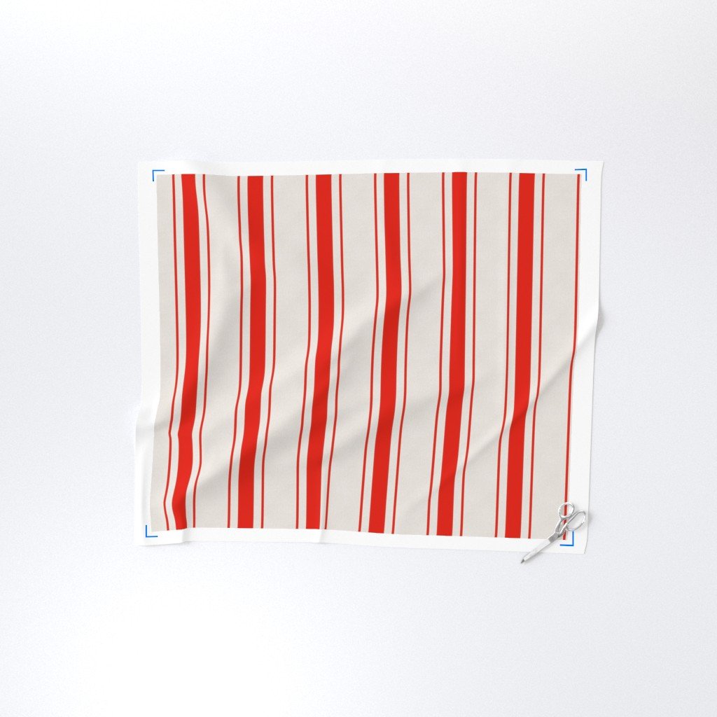 Garnet Red Antique Vintage Mattress Ticking Stripe on Cream Fabric mattress ticking fabric