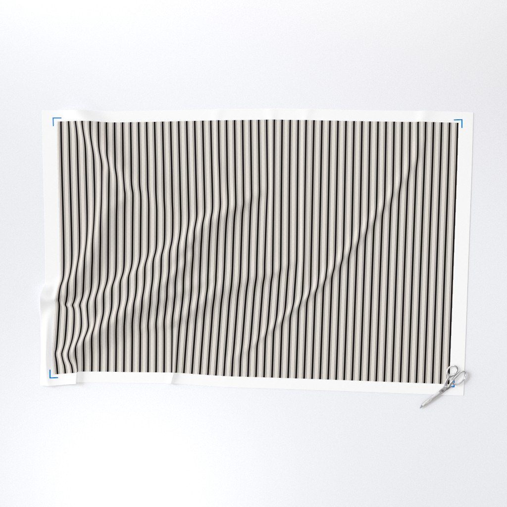 Mini Coal Black Antique Vintage Mattress Ticking Stripe on Cream Fabric black stripes fabric