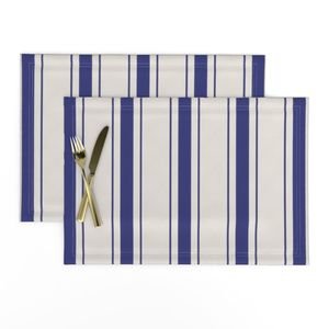 Medium Cornflower Blue Antique Vintage Mattress Ticking Stripe on Cream Home Decor Collection Home Styling Collection blue ticking placemat design