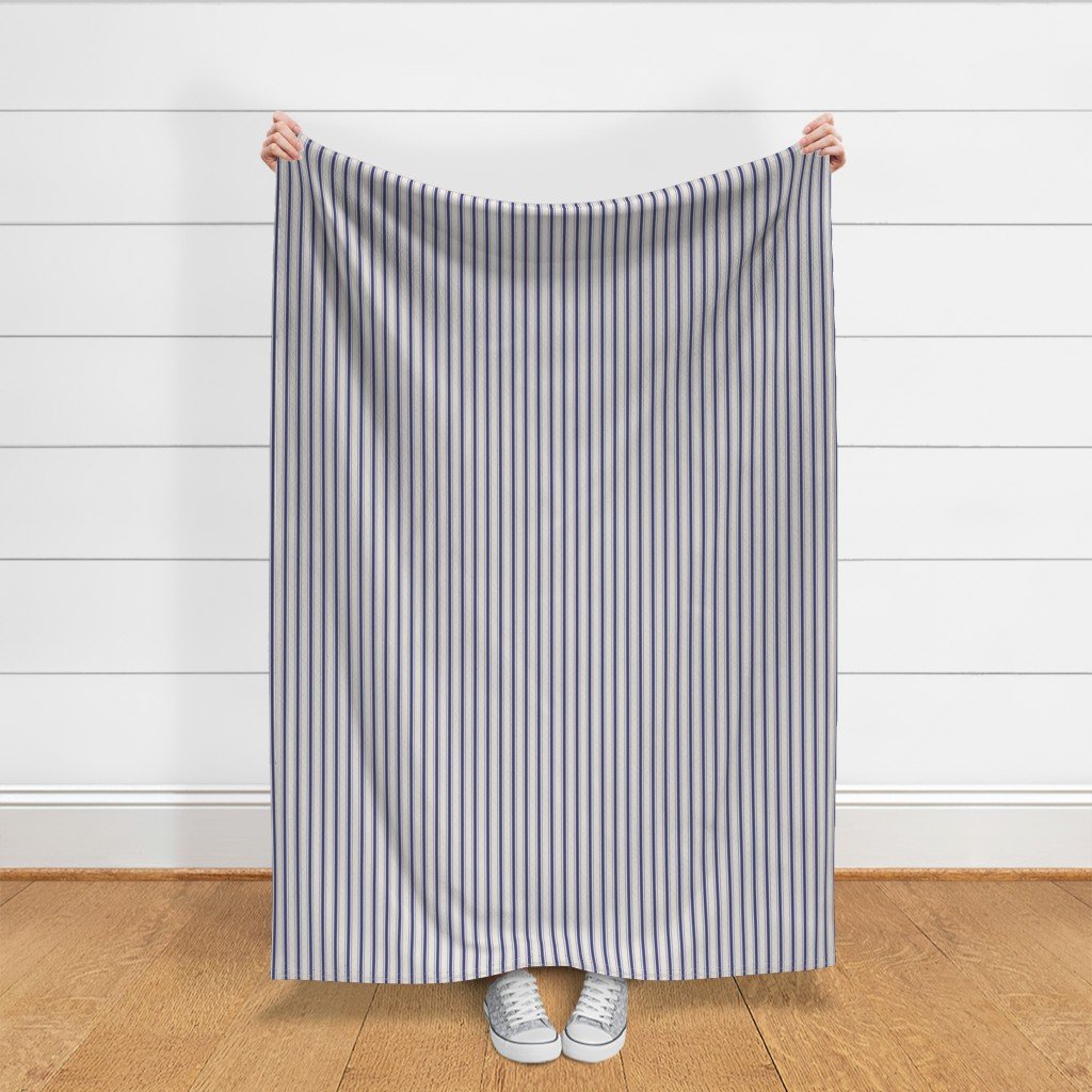 Mini Cornflower Blue Antique Vintage Mattress Ticking Stripe on Fabric blue and cream fabric