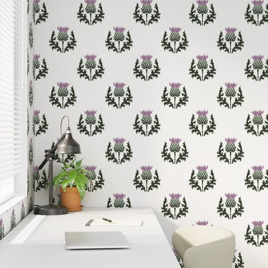 Large Scottish Thistle Flower of Scotland on White Wallpaper scottish heather wallpaper