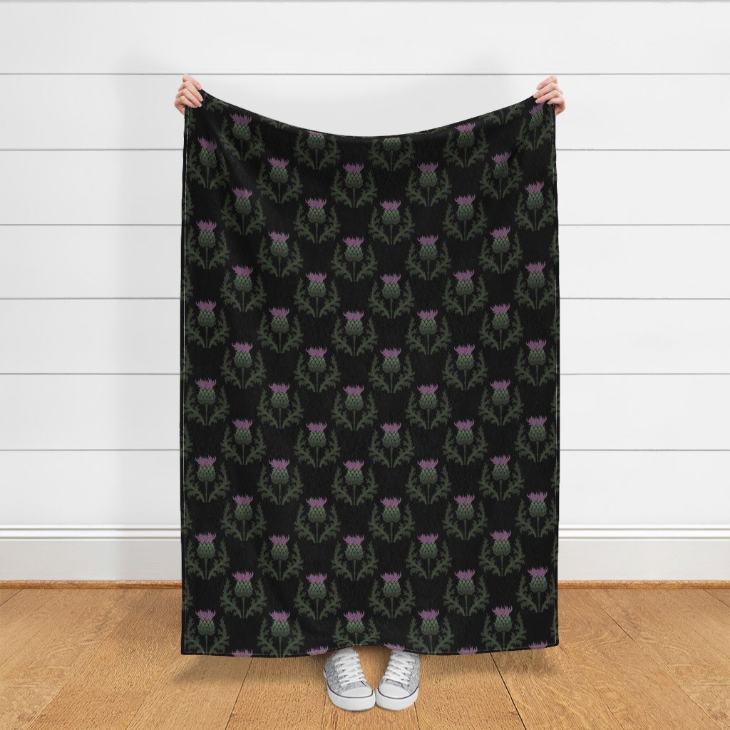 Large Scottish Thistle Flower of Scotland on Black Fabric scottish thistle fabric