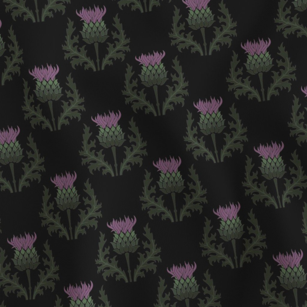 Small Scottish Thistle Flower of Scotland on Black Fabric scottish heather fabric
