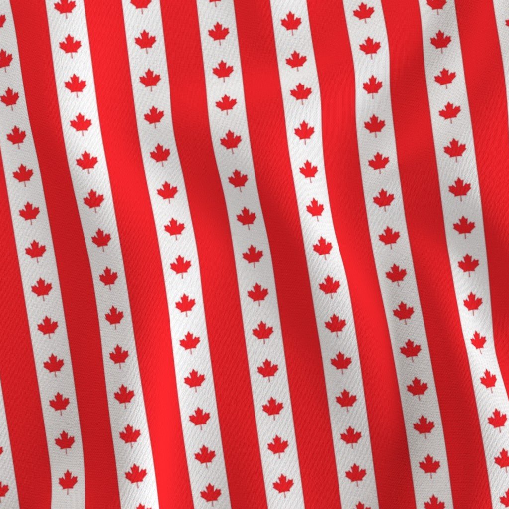 Canadian Flag Colors Red White and Maple Leaves 1 Inch Vertical Fabric red white fabric