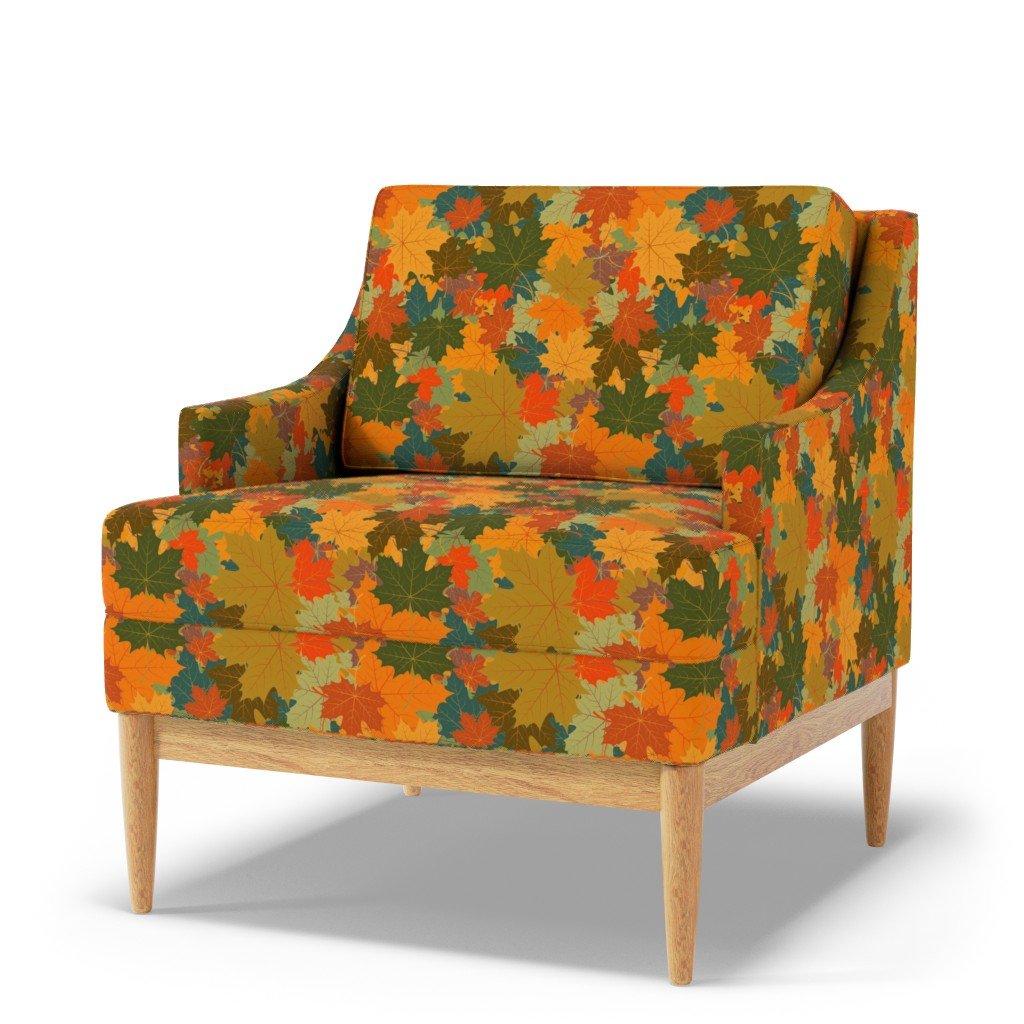 Smaller Autumn Leaves Scattered in Gold Red Brown and Green Fabric gold leaves fabric