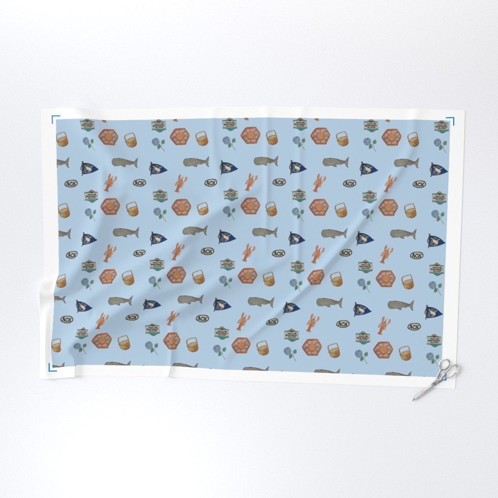 Nantucket Island Hand Painted Watercolors of its Symbols Signs and Fabric nantucket island fabric