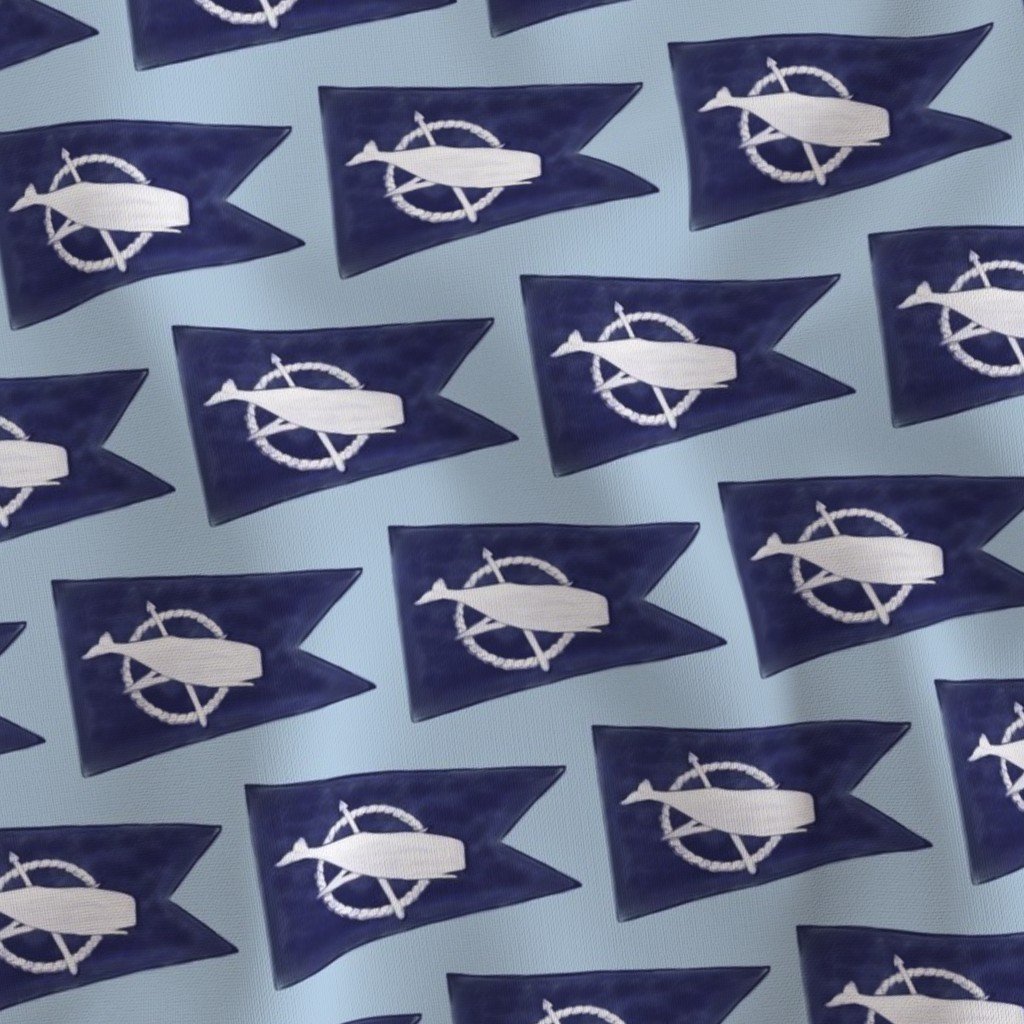 Nantucket Sperm Whale Burgee Flag Handpainted on Pale Blue Fabric whaling ships fabric