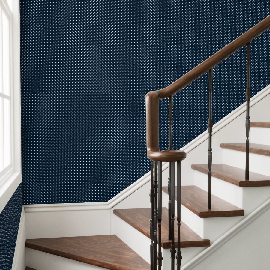 1/4 inch Classic White Polkadots on Navy Blue Wallpaper navy on white wallpaper