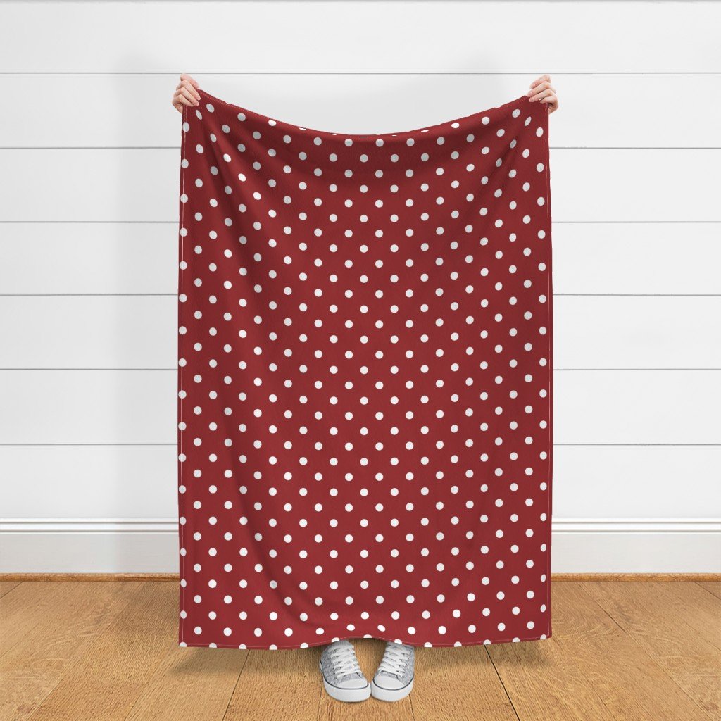 1 inch Classic White Polkadots on Lava Falls Red Fabric red dots fabric