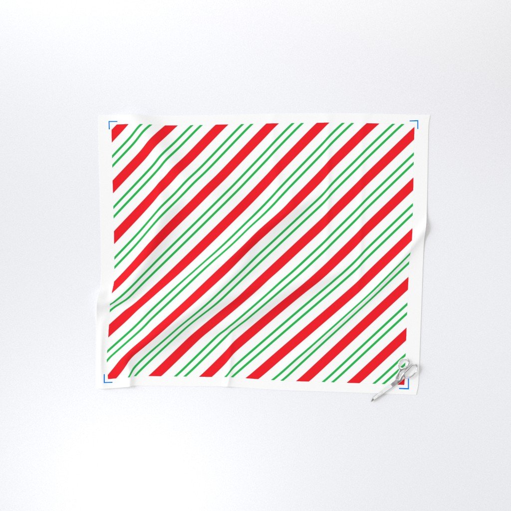 Large Classic Red Green Diagonal Christmas Candy Stripes Fabric diagonal stripes fabric
