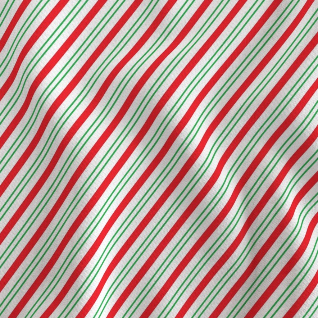 Small Classic Red Green Diagonal Christmas Candy Stripes Fabric christmas red fabric