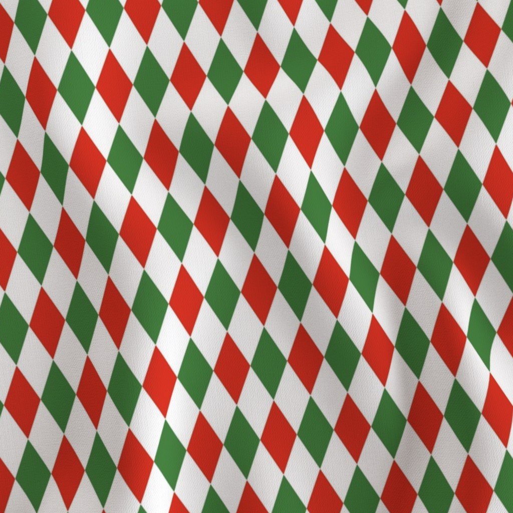 Red Green Christmas Harlequin Diamond Check 1 inch Fabric diamond pattern fabric