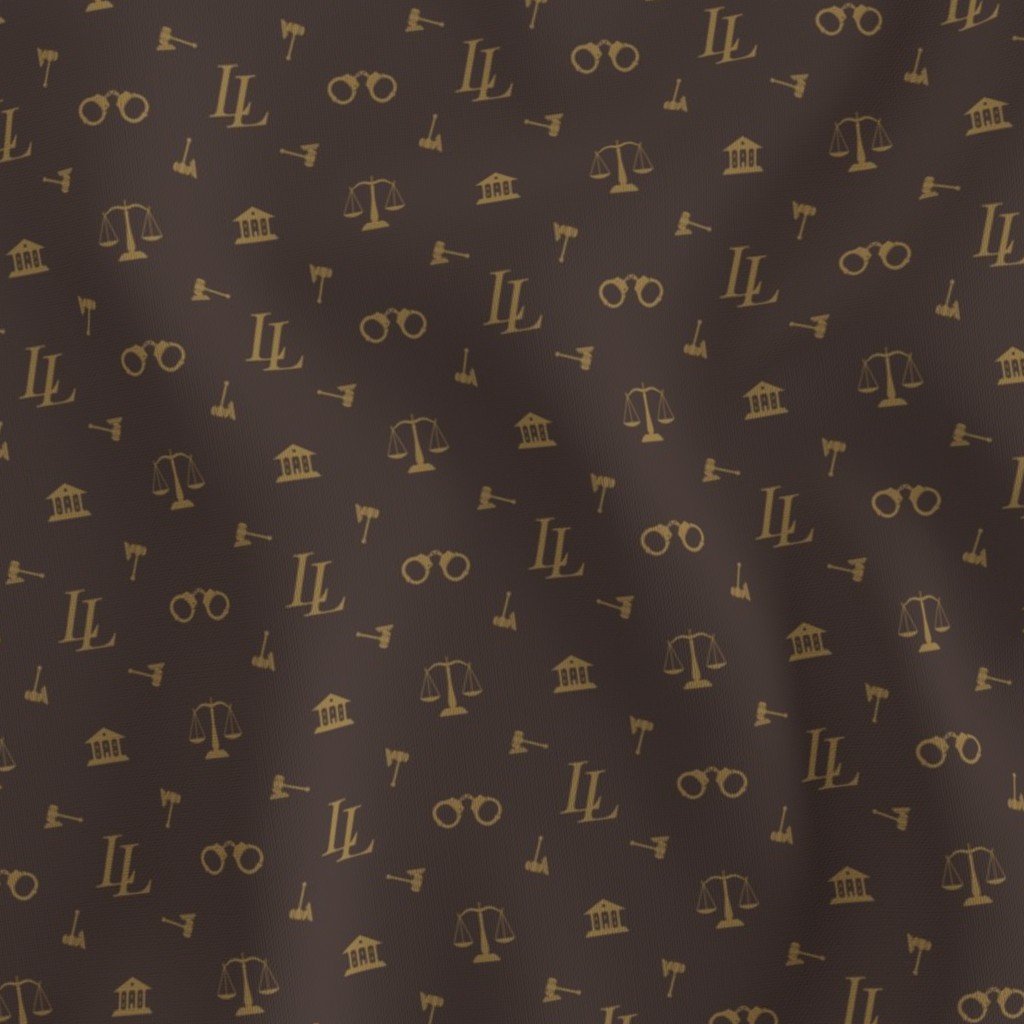 Louis Lawyer Symbols and Motifs in Tan on Brown Fabric gavel fabric
