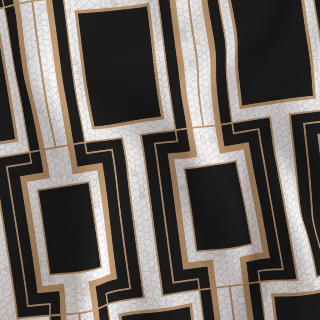 Small Art Deco Geometric Rectangles in Black and Faux Gold with Off Fabric eggshell pattern fabric