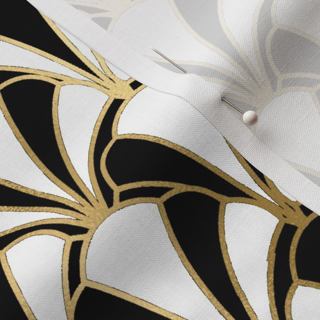 Scallop Shells in Black and Gold Art Deco Vintage Foil Pattern Fabric eggshell pattern fabric