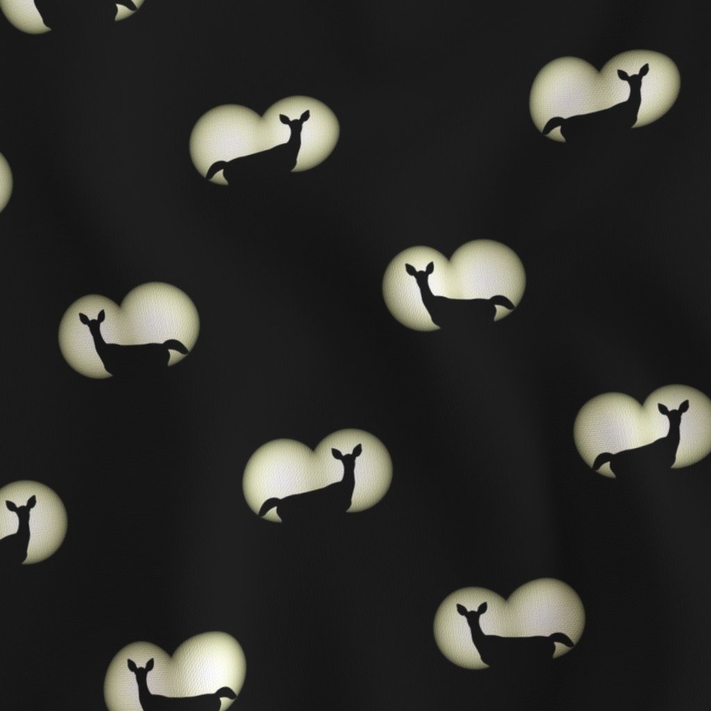 Deer Caught in Headlights Bright White- Bright Eyes in the Dark Fabric buck fabric