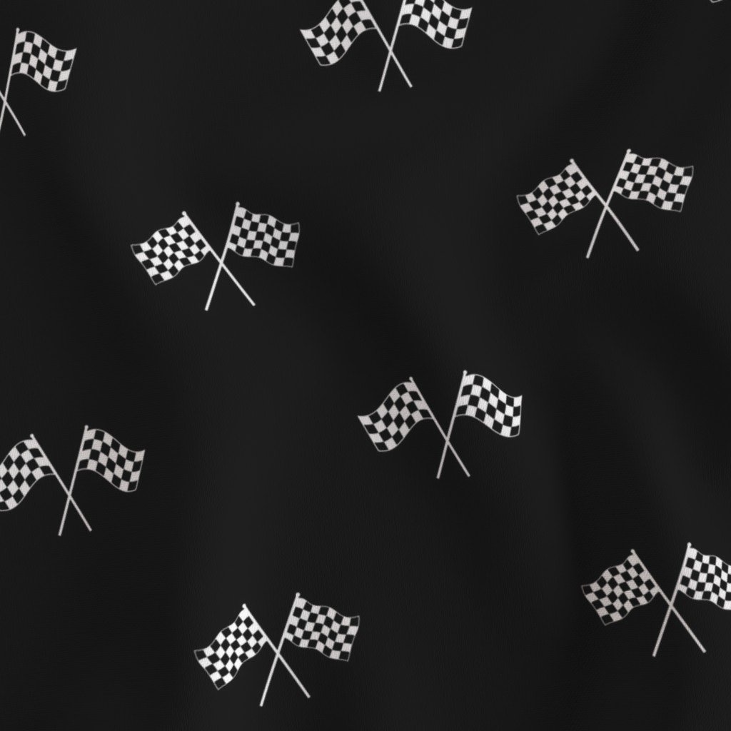 Small Black and White Classic Chequered Flags on Black Fabric classic car fabric