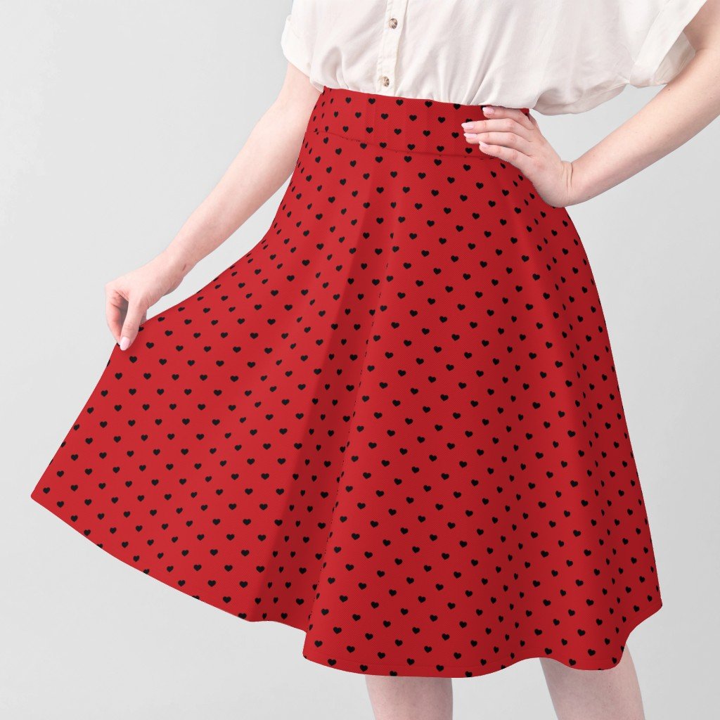 Mini Black Valentines Polkadot Love Hearts on Poppy Red Background Fabric poppy and black fabric