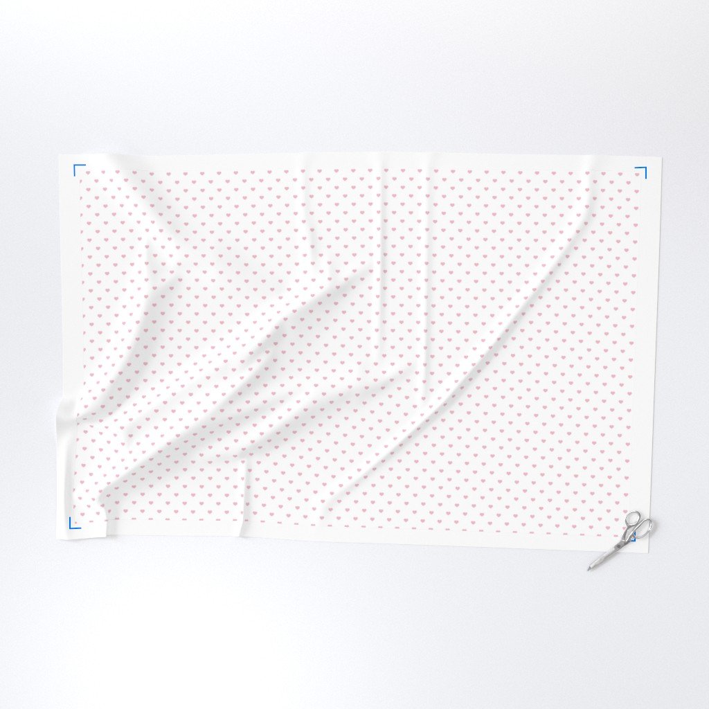 Mini Cotton Candy Pink Valentines Polkadot Love Hearts on White Fabric cotton candy white fabric