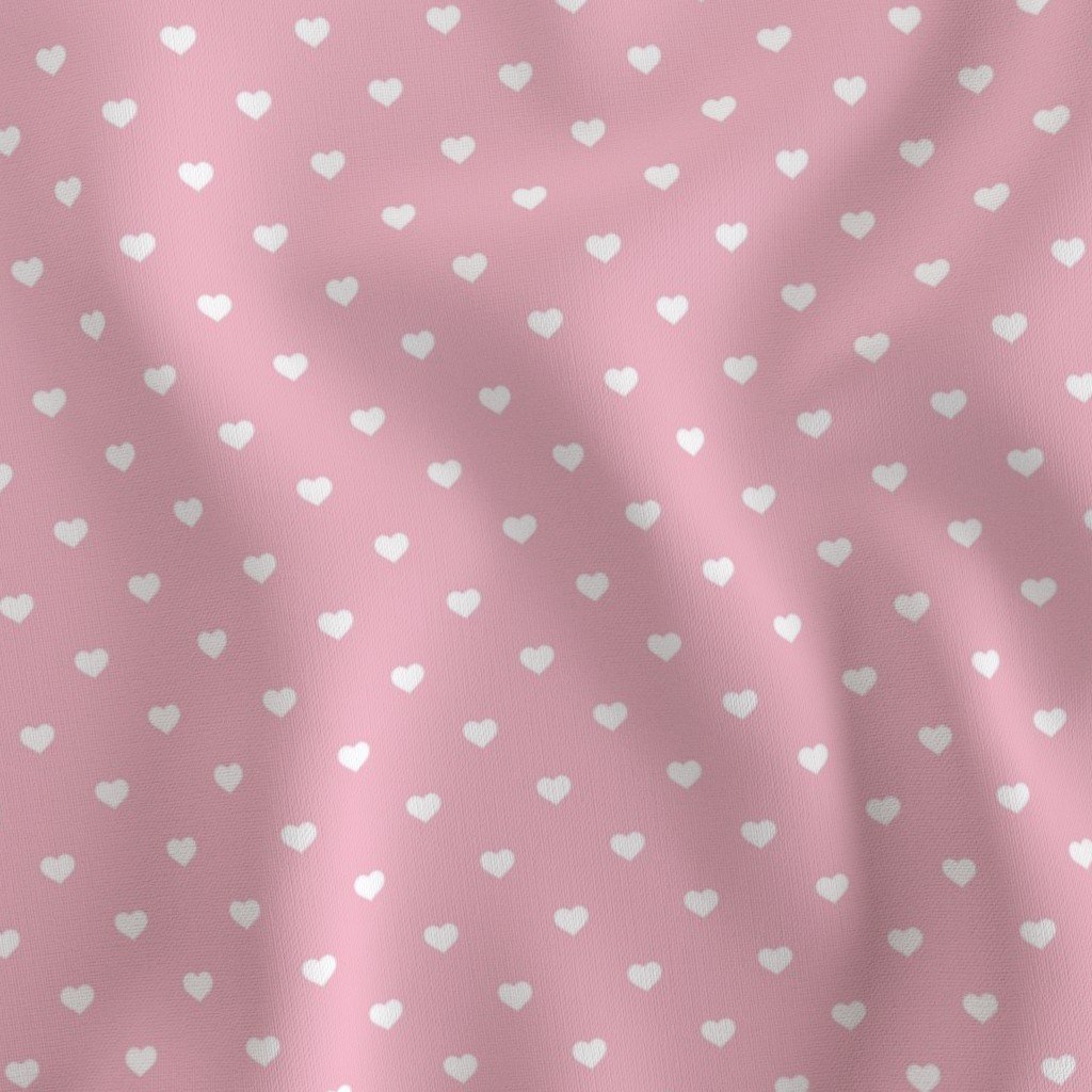 Mini White Valentines Polkadot Love Hearts on Cotton Candy Fabric love heart fabric