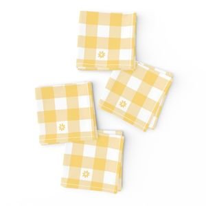 Buttercup Yellow and White Gingham Check with Center Floral Medallions in Home Decor Collection Home Styling Collection floral motif napkins design