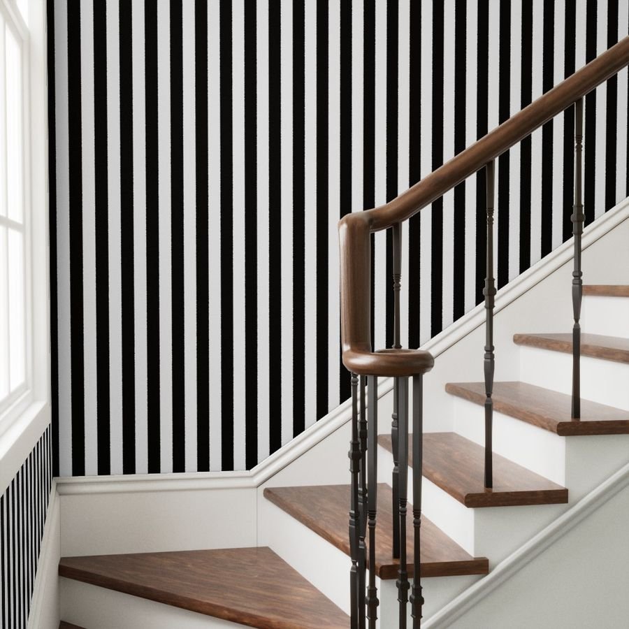 Classic 2 Inch Black and White Modern Cabana Upholstery Stripes Wallpaper cabana stripe wallpaper