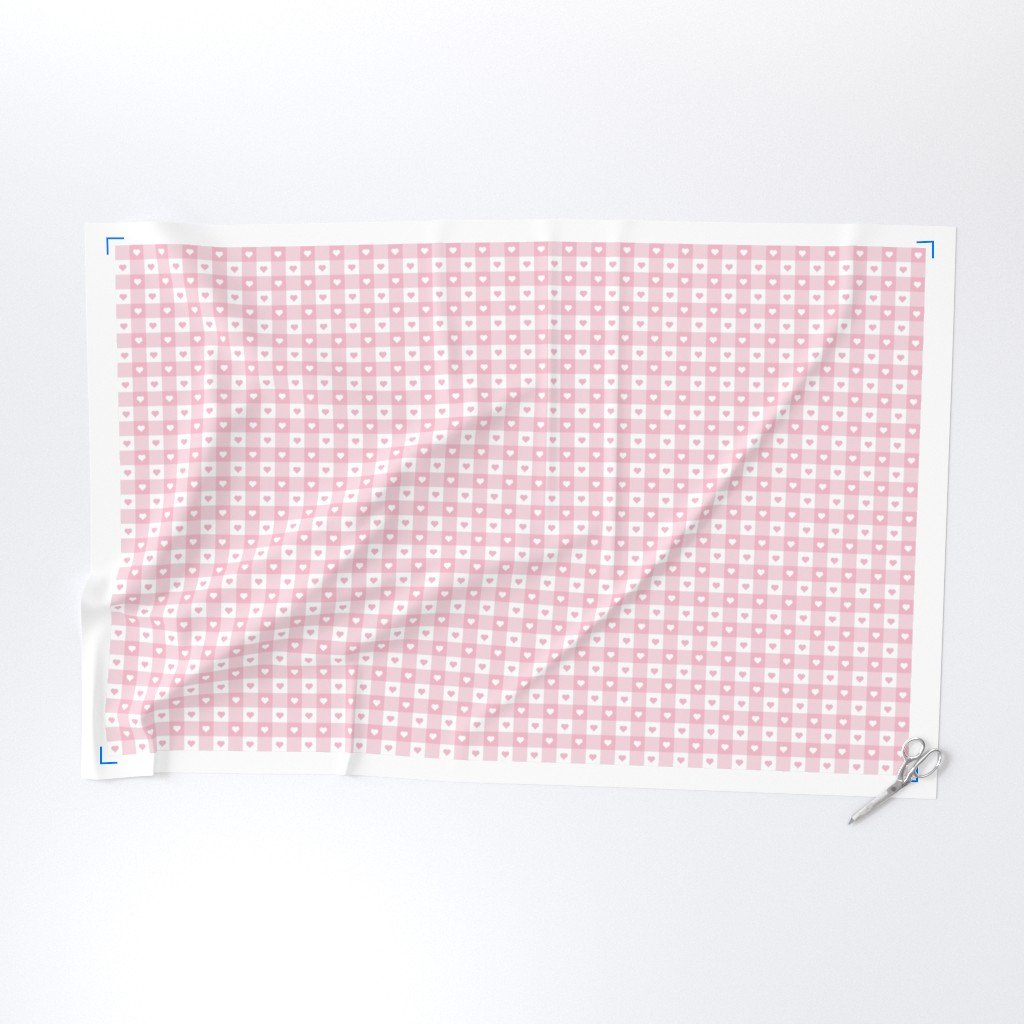 Cotton Candy and White Gingham Valentines Check with Center Heart Fabric gingham tablecloth fabric