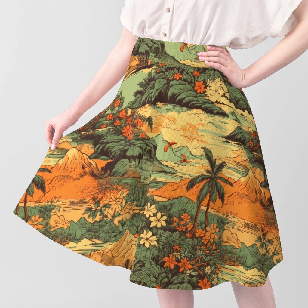 Vintage Hawaiian Landscape Green Fabric tropical landscape fabric