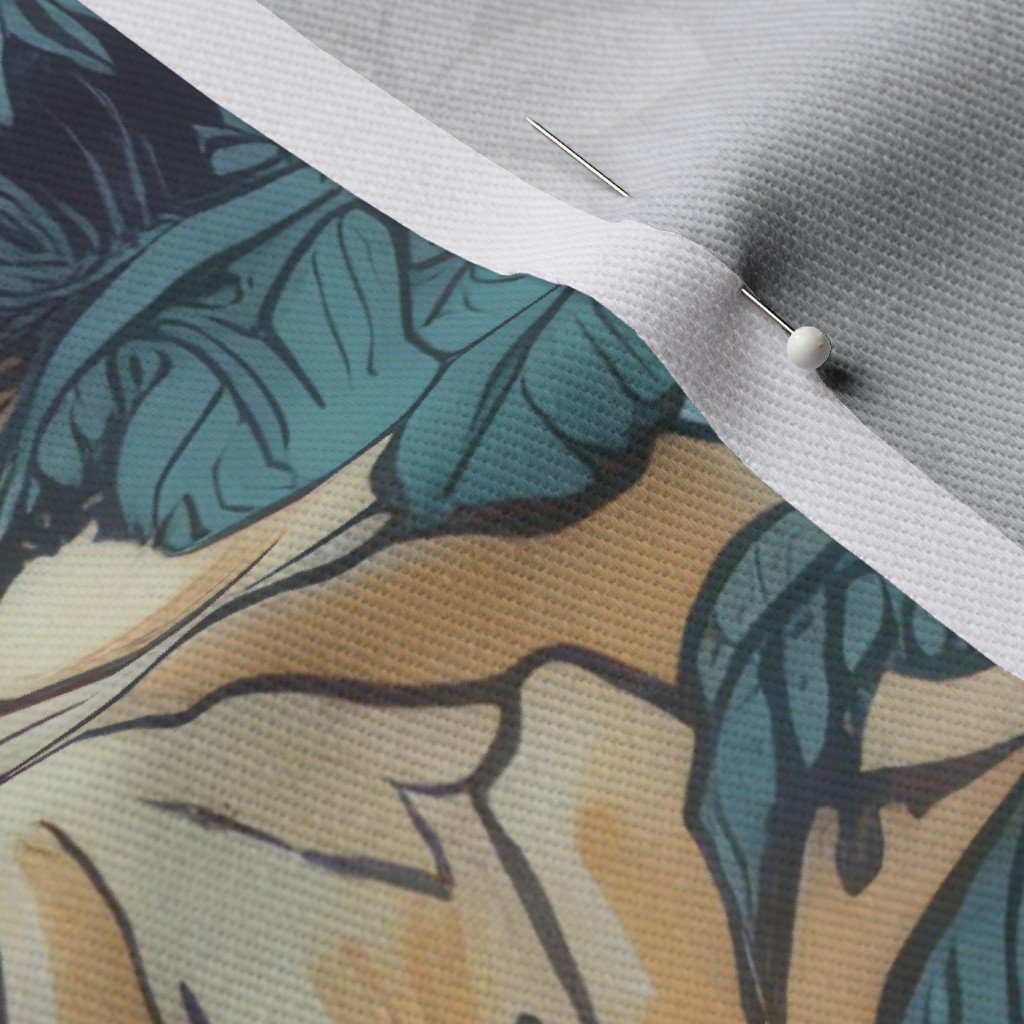 Vintage Hawaiian Landscape Blue Fabric tropical landscape fabric