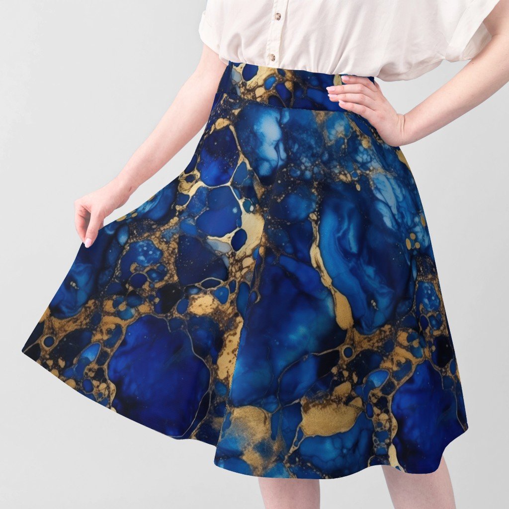 Cobalt Blue and Gold Alcohol Ink 1 Fabric inky swirls fabric
