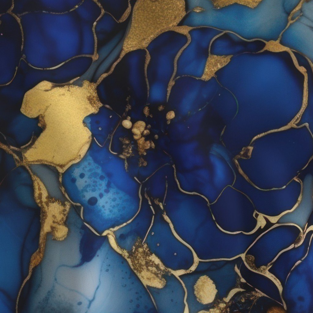 Cobalt Blue and Gold Alcohol Ink 4 Fabric marbled ink fabric