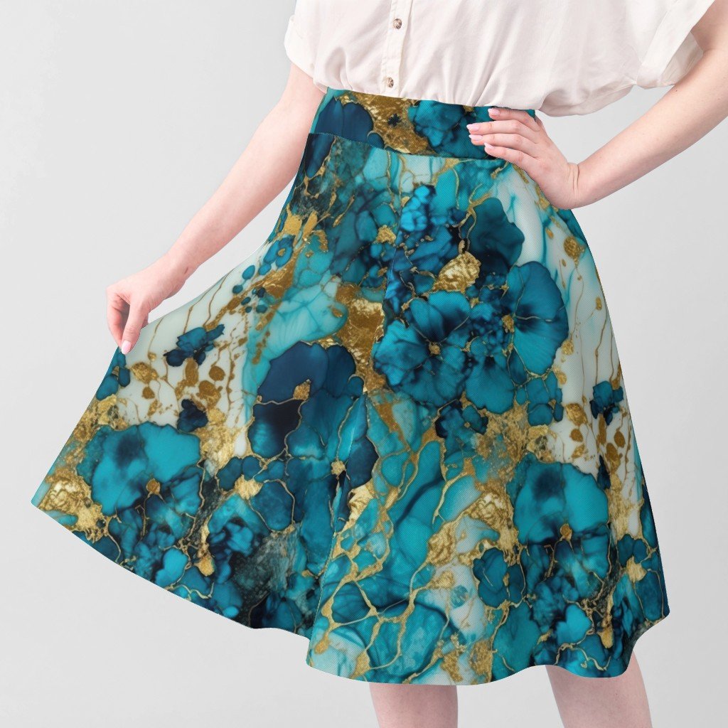 Turquoise and Gold Alcohol Ink 4 Fabric marbled ink fabric