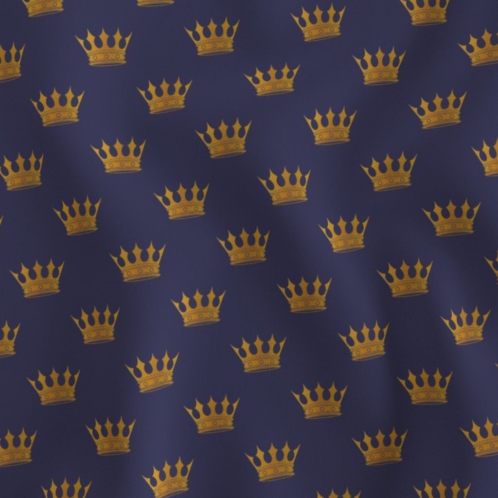 Small 1.5 Inch Gold Crowns on Royal Blue Fabric gold foil fabric