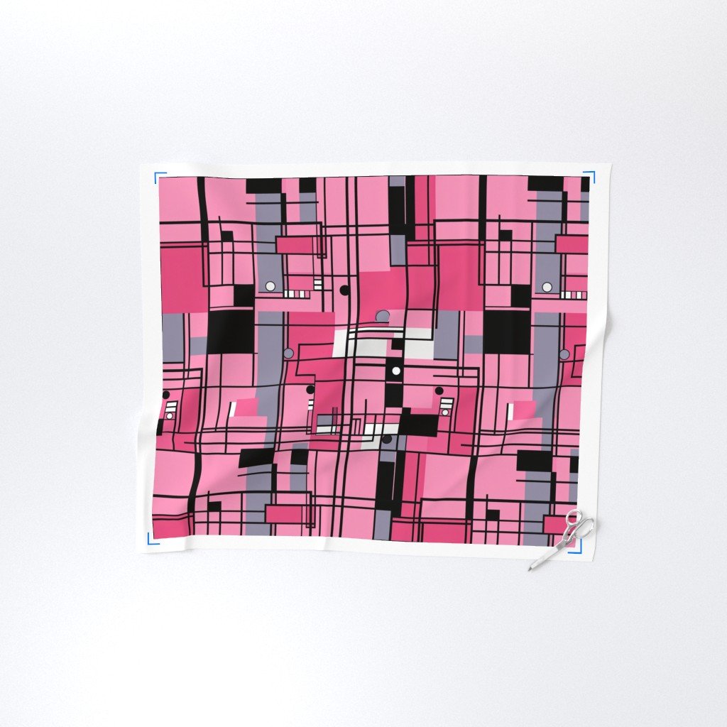 De Stijl Geometric Color Pattern in Pink Fabric geometric art fabric