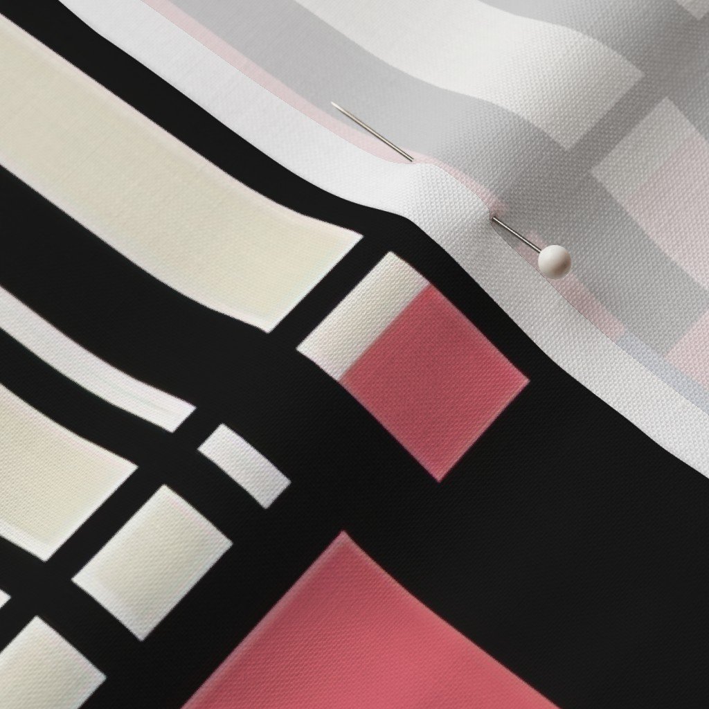 De Stijl Geometric Color Pattern in Pink Fabric geometric art fabric