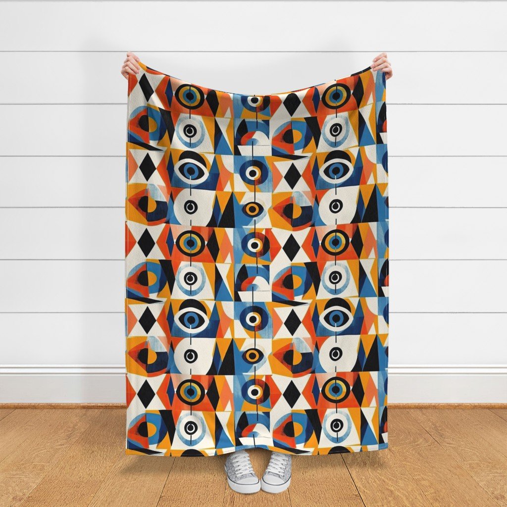 Evil Eye in Geometric Pattern of Bright Colors Fabric geometric pattern fabric