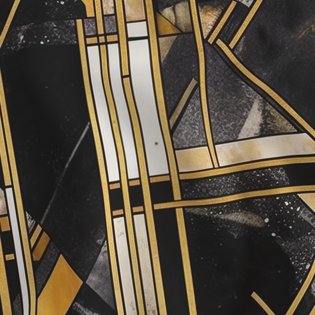 De Stijl black and gold artdeco watercolor Fabric gold art deco fabric