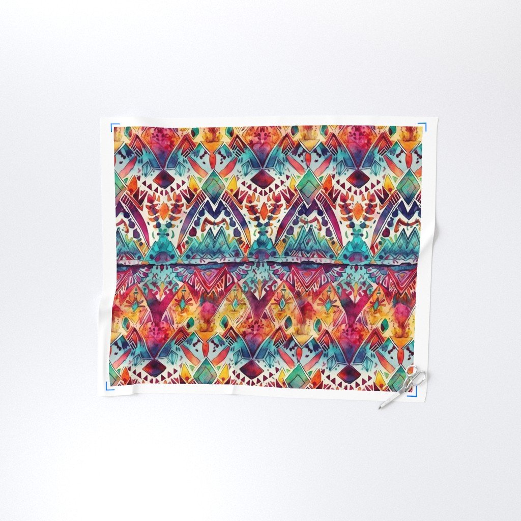 Bright Watercolor Aztec Geometric Pattern Fabric geoemetric repeat fabric