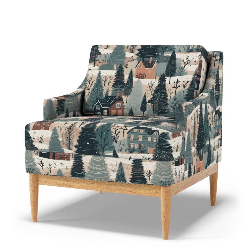 Montana Winter Cabins Montana with Evergreens Fabric winter forest winter fabric