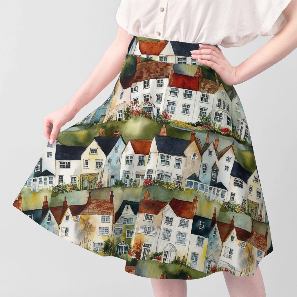 English Village Houses in Watercolor Fabric home fabric