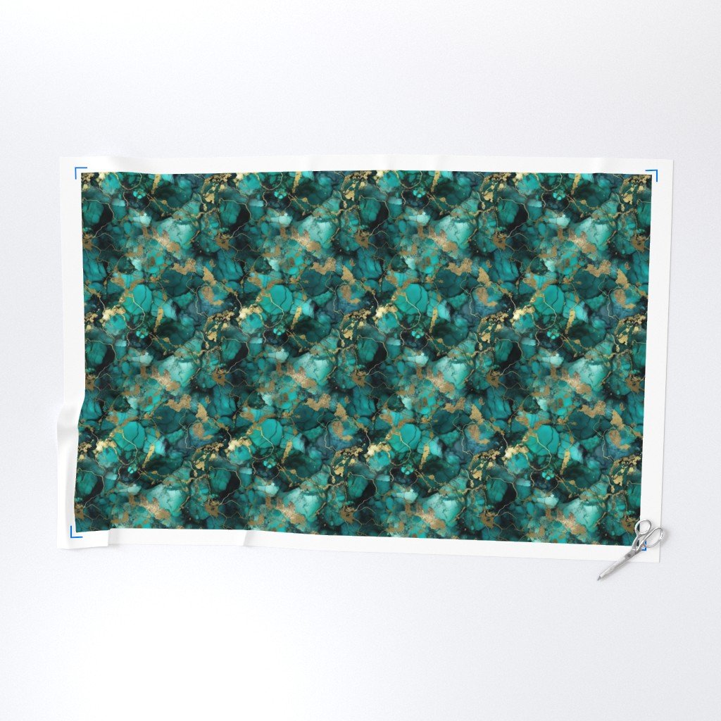 Small Jade and Gold Alcohol Ink 3 Fabric green jade fabric