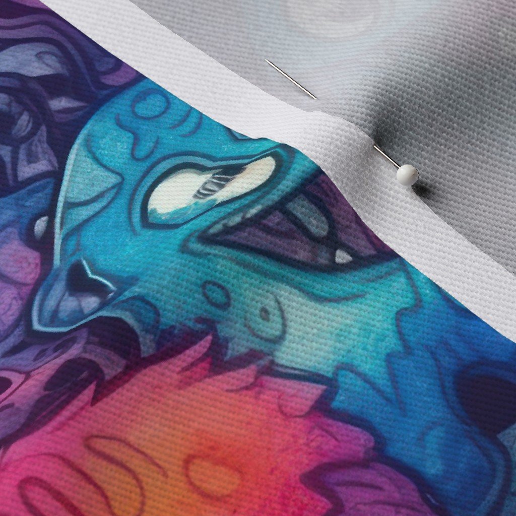 Cute Halloween Monster Watercolor Doodles in Bright Colors Fabric bright halloween mon fabric